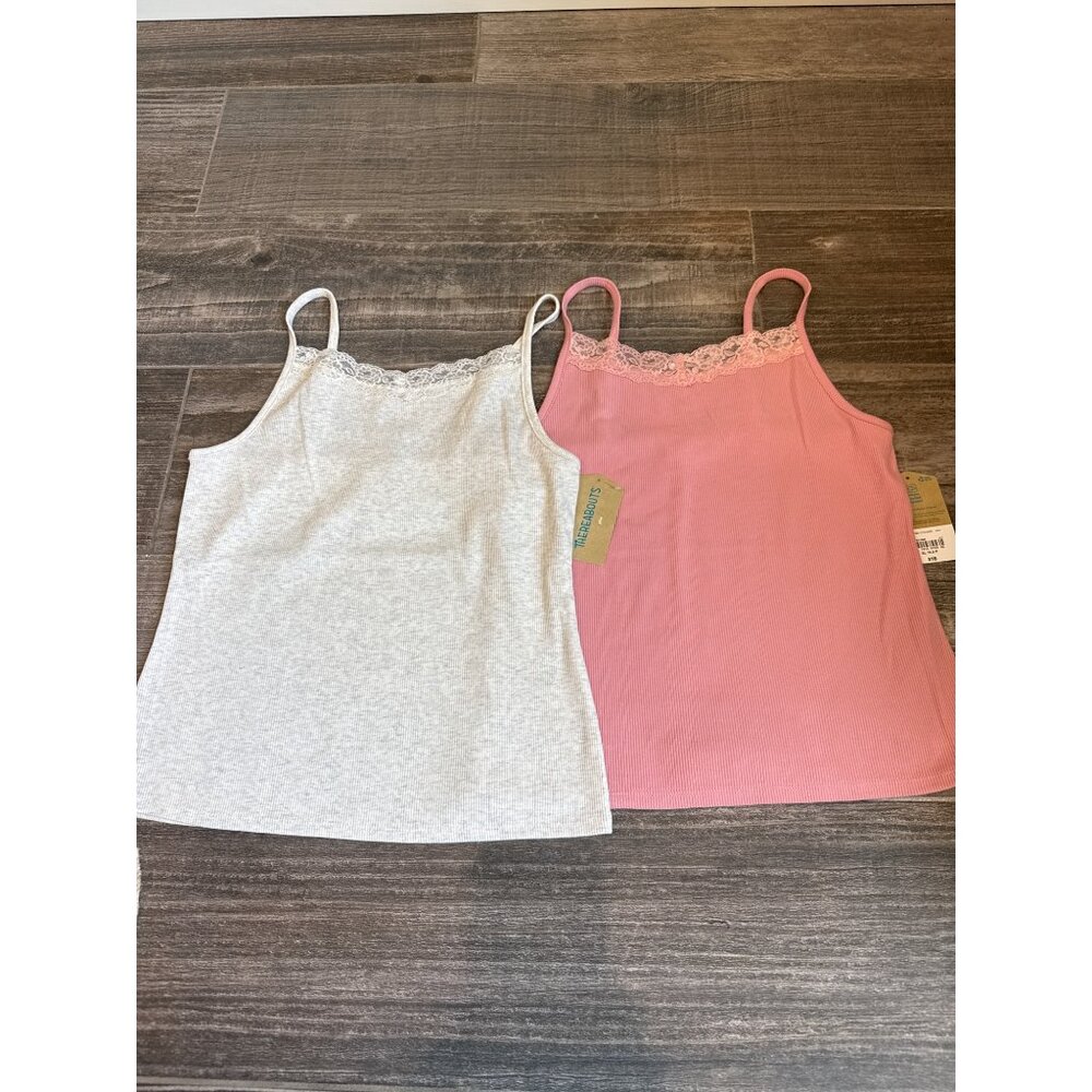 ThereAbouts 2 Girl's size XL 18.5 Lace Cami Tank tops Pink & Gray NEW
